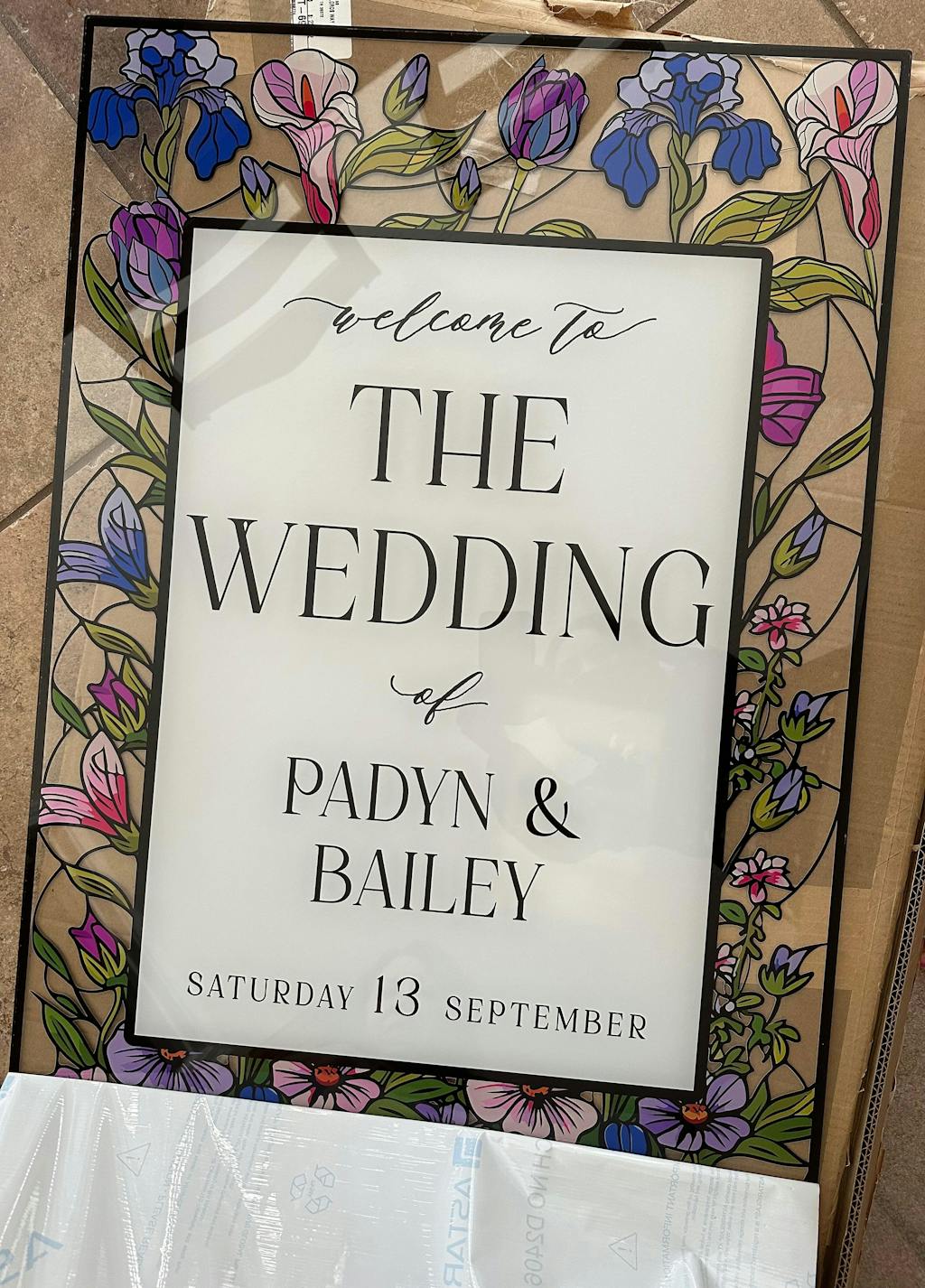 Printed Wildflower Wedding Sign, Stained Glass Wild Flowers Wedding Welcome Sign