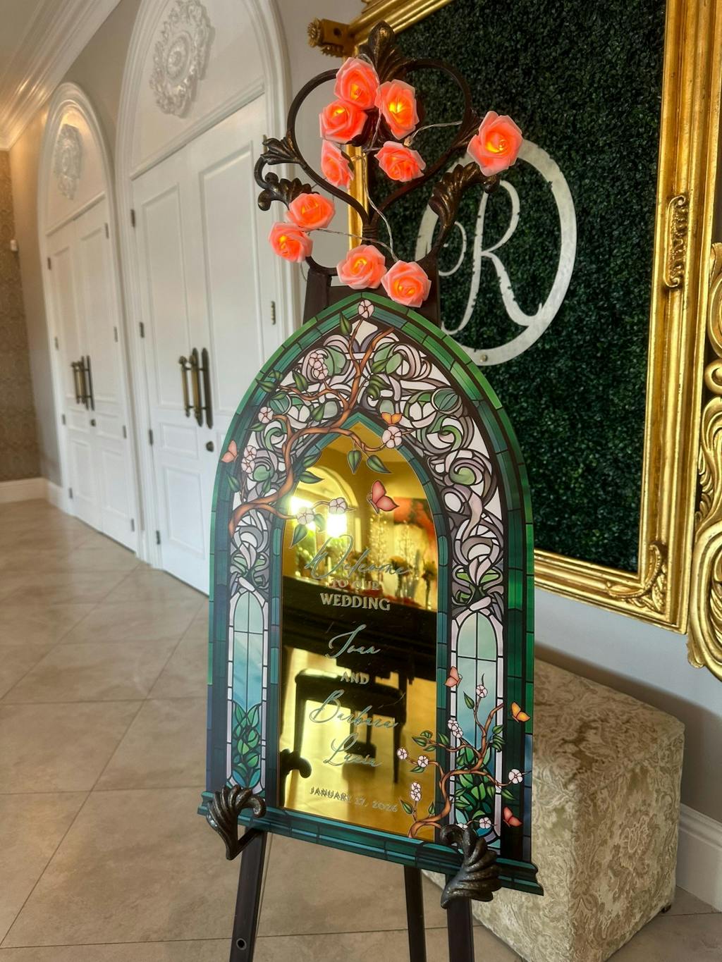 Wedding Welcome Sign, Stained Glass Wedding Entrance Sign, Custom Wildflowers Wedding Sign