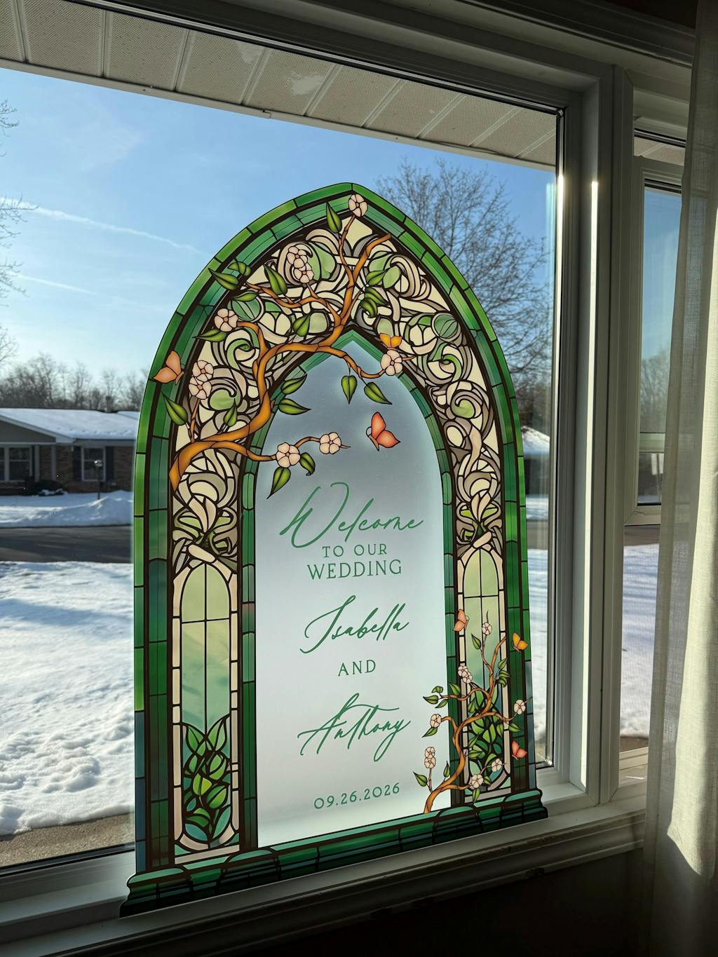 Wedding Welcome Sign, Stained Glass Wedding Entrance Sign, Custom Wildflowers Wedding Sign