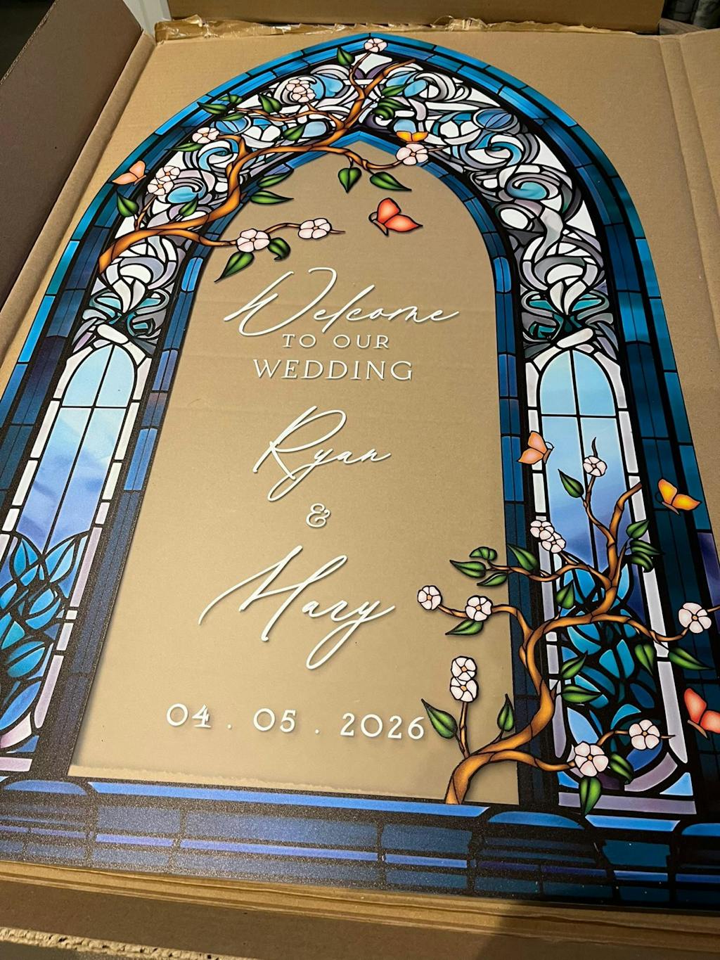 Wedding Welcome Sign, Stained Glass Wedding Entrance Sign, Custom Wildflowers Wedding Sign