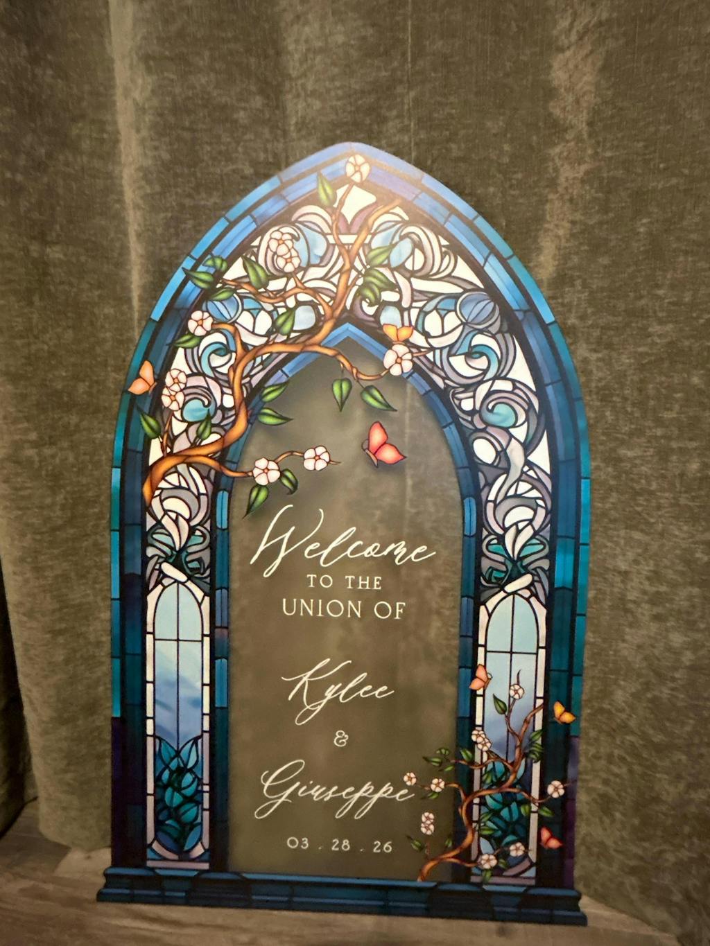 Wedding Welcome Sign, Stained Glass Wedding Entrance Sign, Custom Wildflowers Wedding Sign