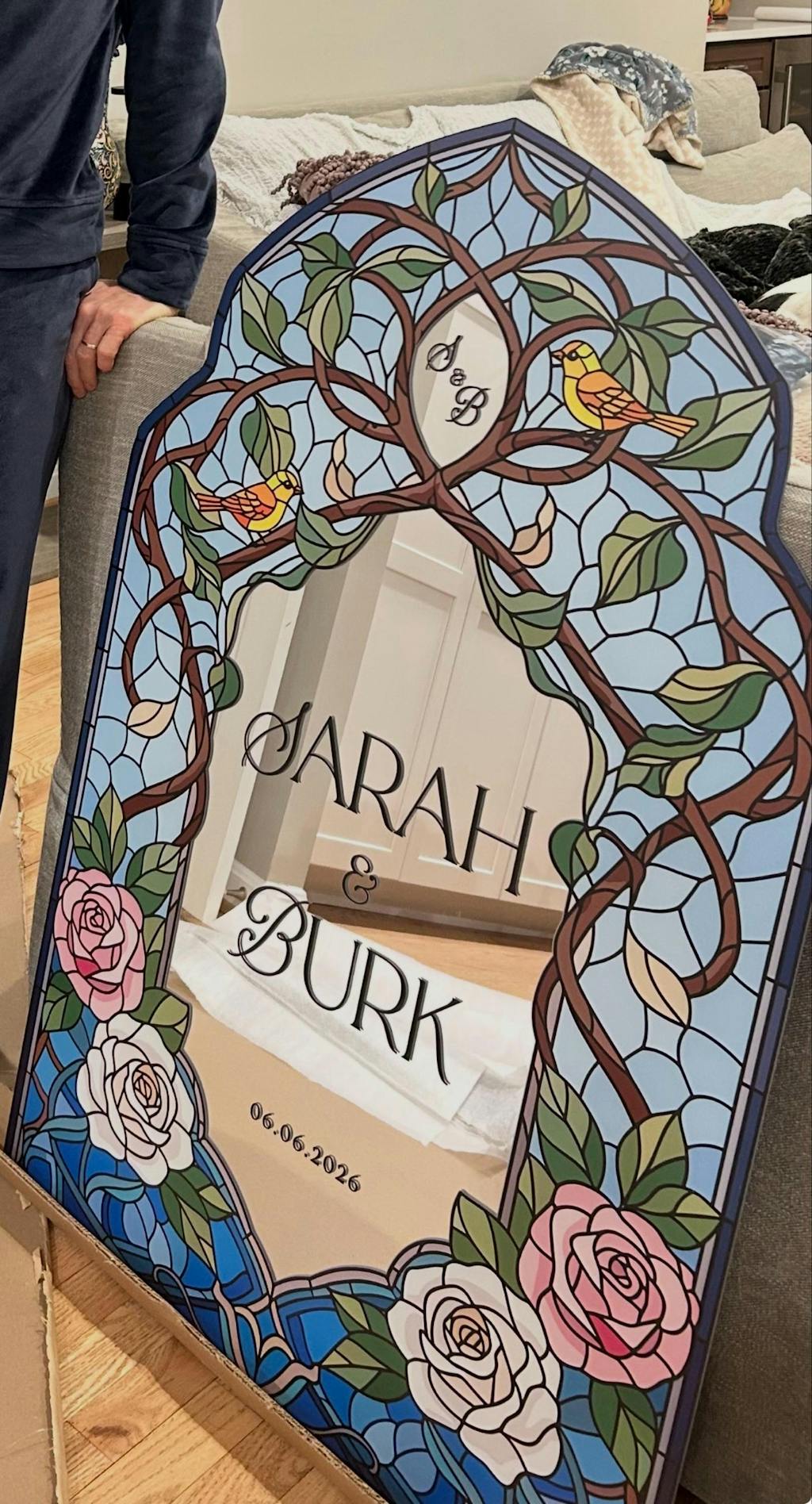 Stained Glass Roses Wedding Welcome Sign