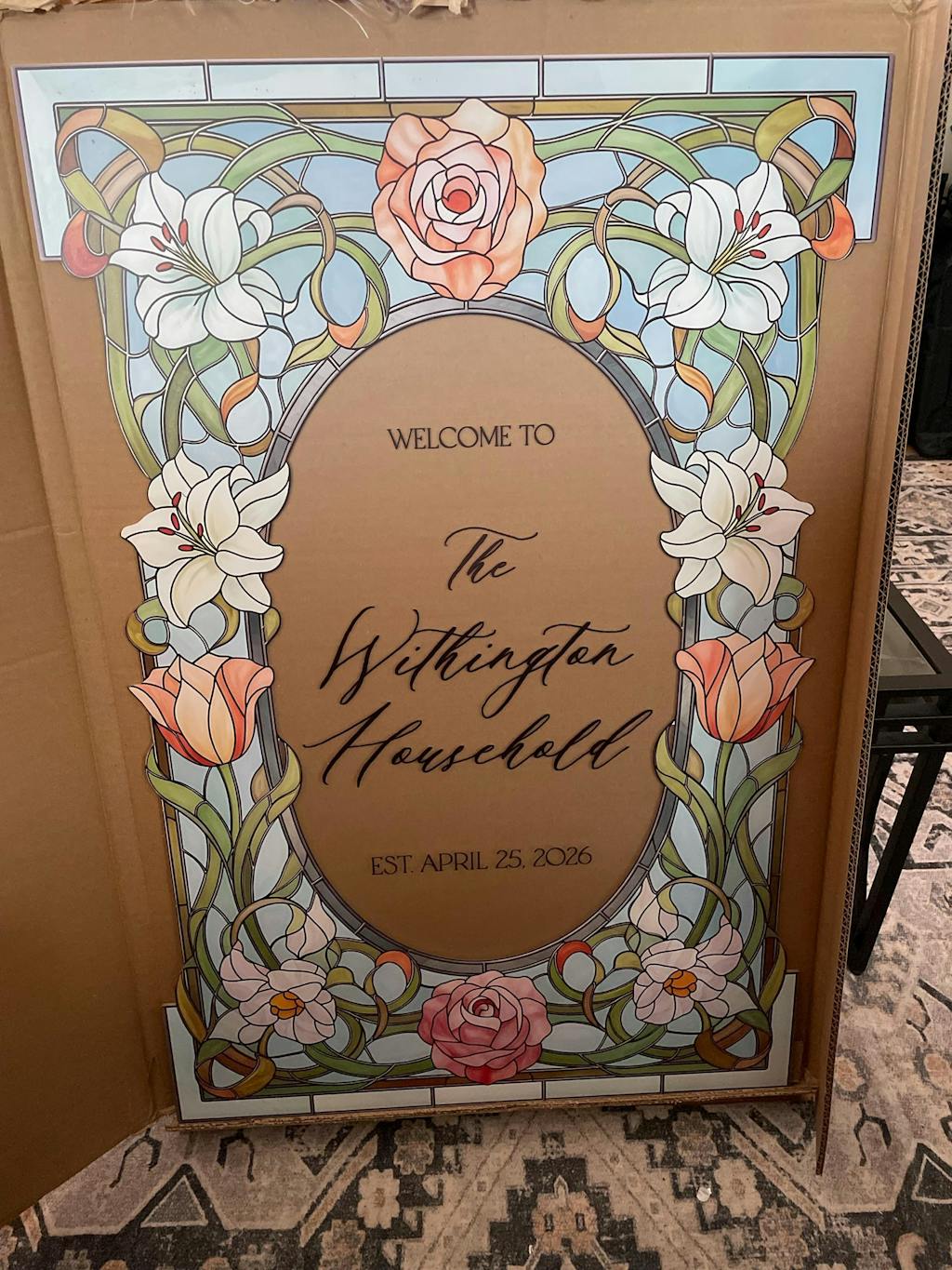 Stained Glass Floral Wedding Sign