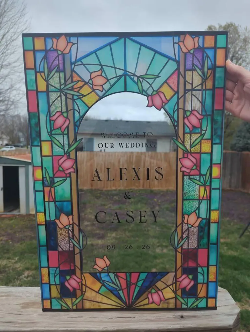 Stained Glass Wedding Sign, Rainbow Suncatcher Stained Glass Wedding Welcome Sign
