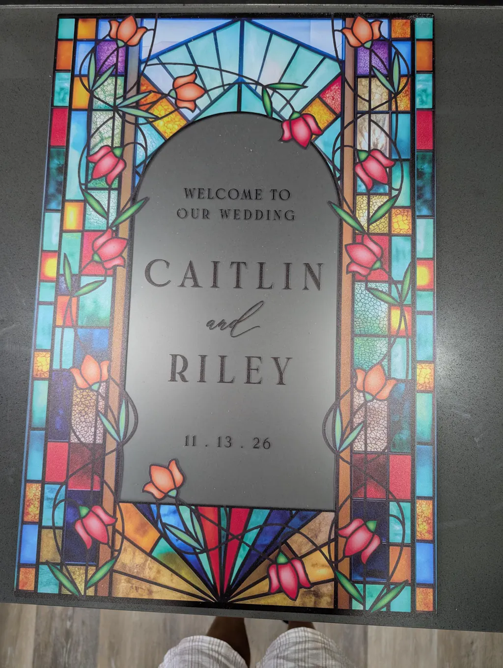 Rainbow Stained Glass Wedding Welcome Sign — Tulip Mosaic