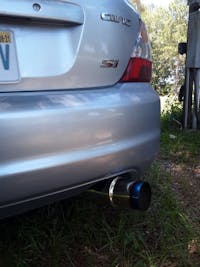 SPELAB N1 Universal 2.5" Inlet 4" Outlet Performance Exhaust Muffler with Straight Blue Burnt Tip - Moderate Sound