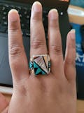 Zuni ring turquoise coral mop inlay sterling silver women men