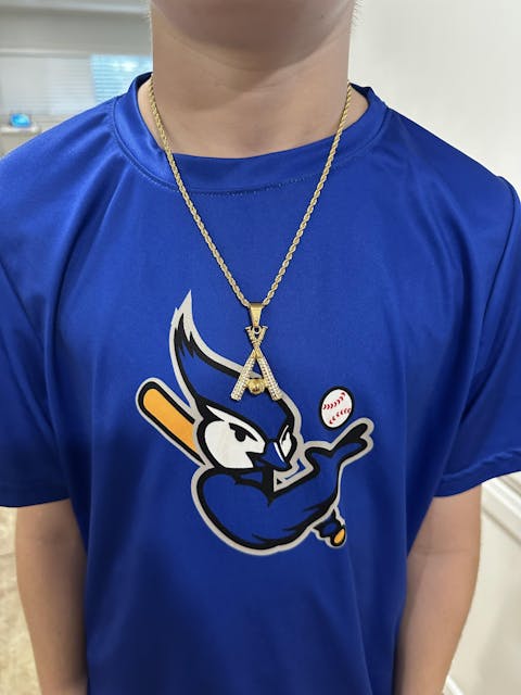 Studded Baseball Bats Pendant and Chain Necklace