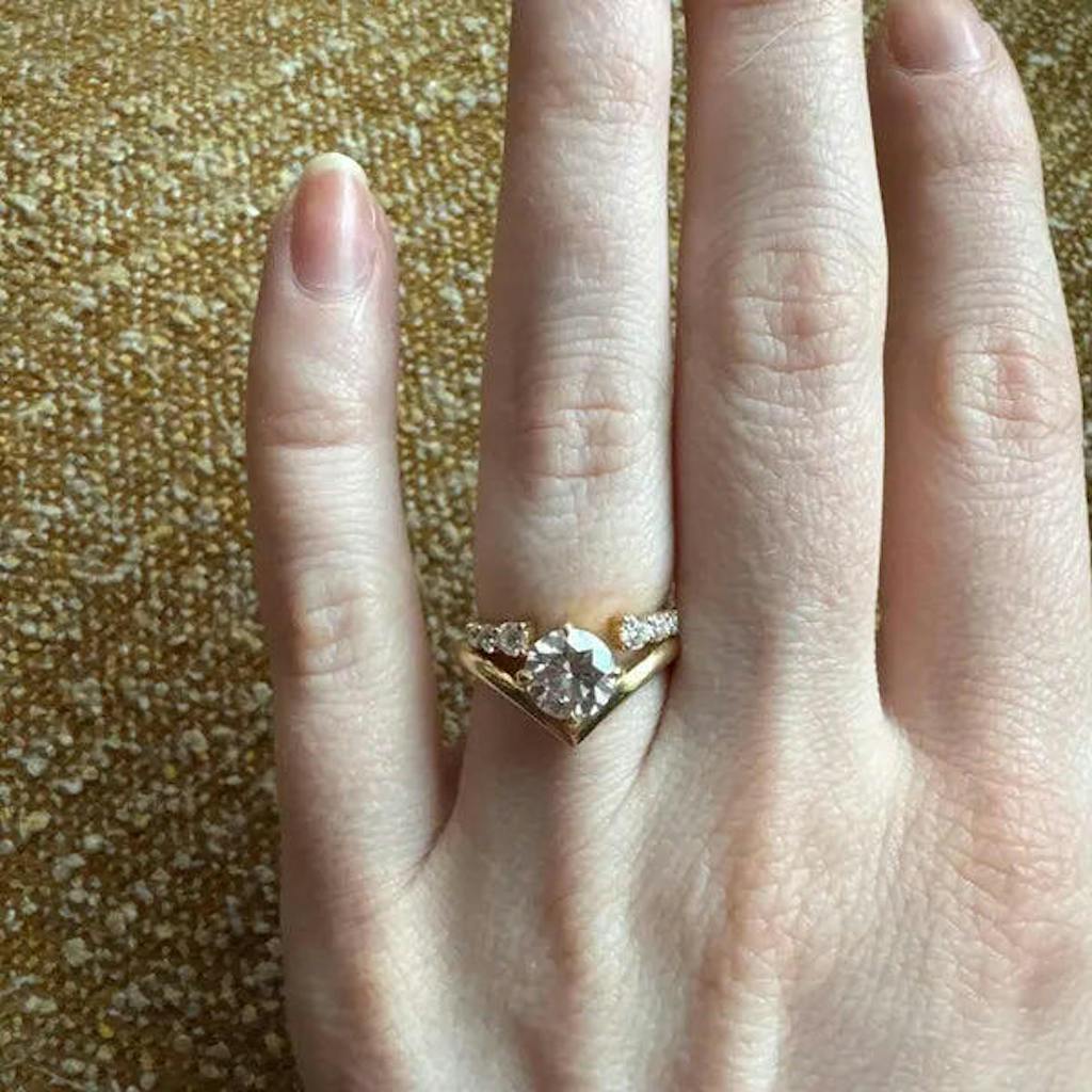 Solid Gold Open Cuff Round Cut Moissanite Wedding Band