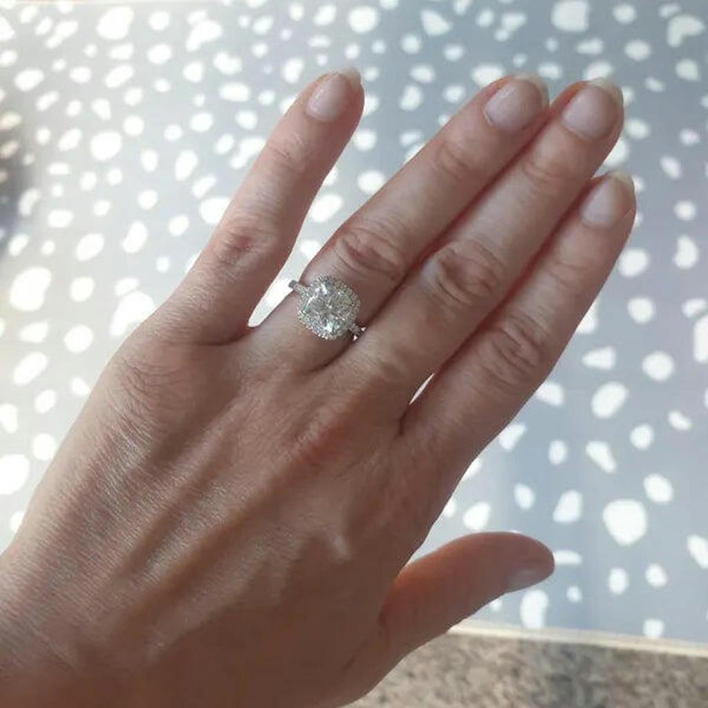 Solid Gold Halo Cushion Moissanite Engagement Ring