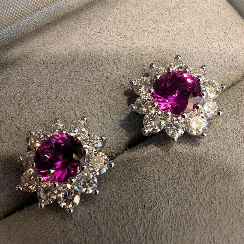 Sunflower Halo Purple Lab Grown Sapphire Earrings Studs