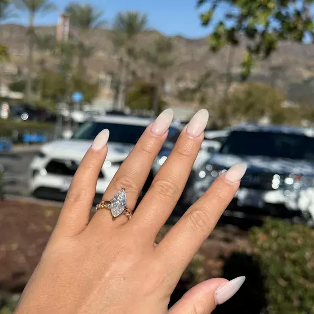 Solid Gold Hidden Halo Stackable Marquise Cut Moissanite Engagement Ring