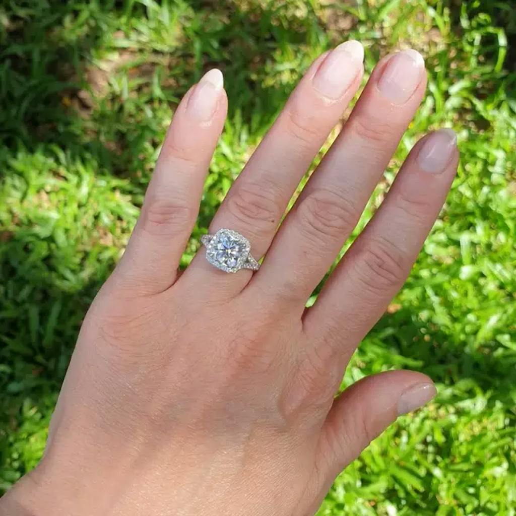 Solid Gold Halo Cushion Moissanite Engagement Ring