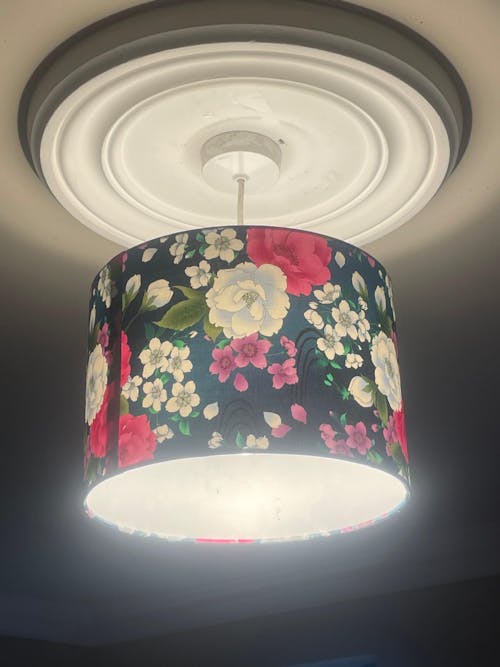 Drum Lampshade - 30cm - Naka Blossoms - Teal/Pink/White