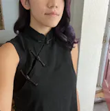 Mandarin Top | Black cotton linen | sleeveless vest with knot buttons | also in Pink / Plaid