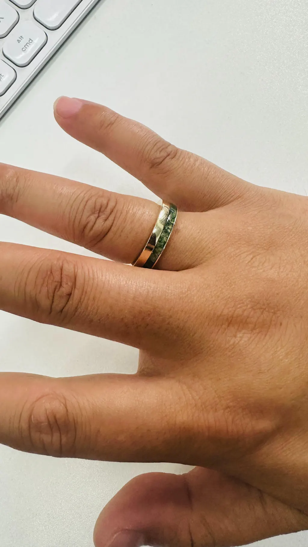 Moss Agate Minimalist Inlay Men's Wedding Band