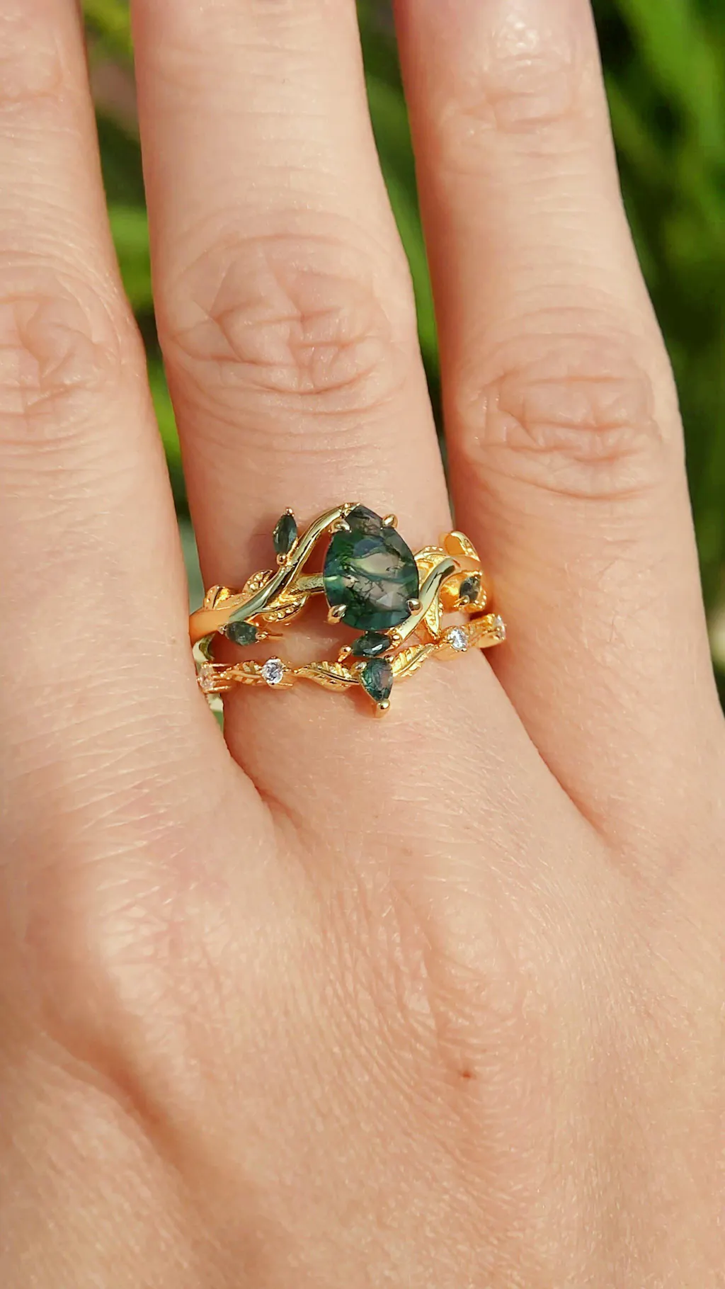 Daphne’s Vine | Pear Cut Moss Agate Bridal Set 2pcs