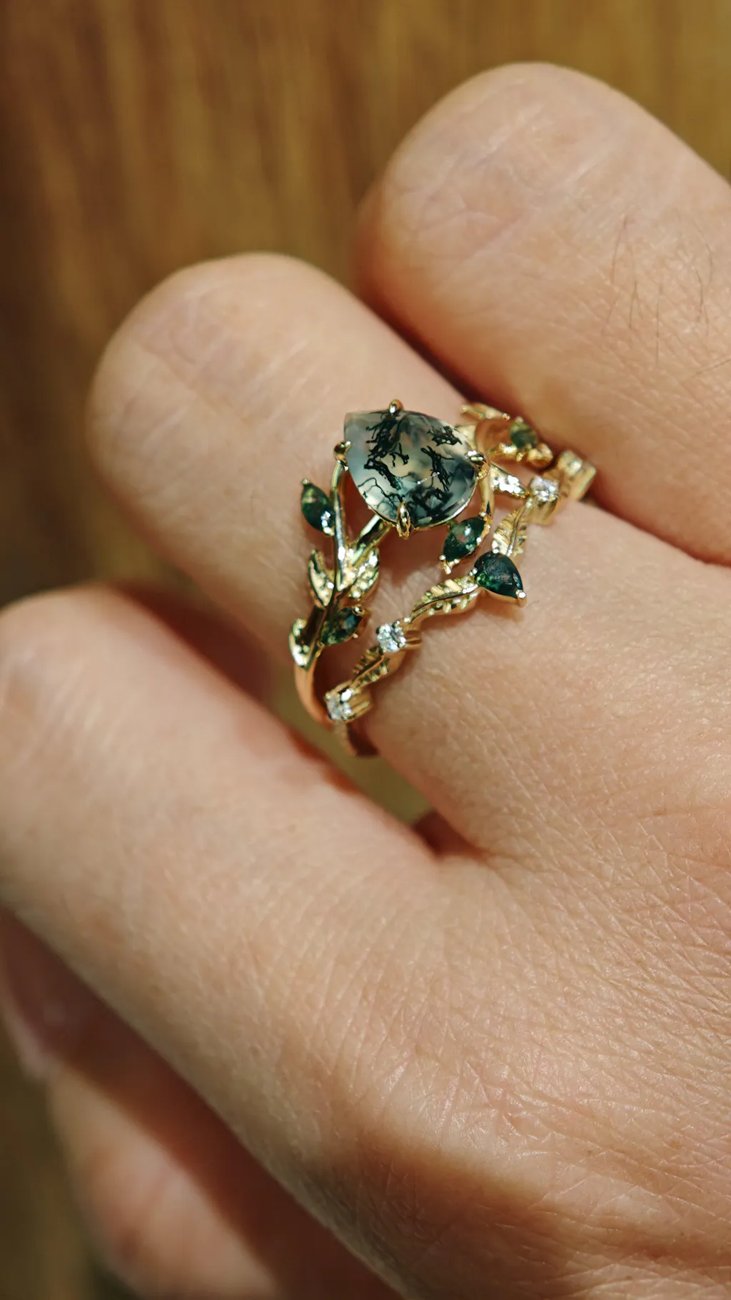Daphne’s Vine | Pear Cut Moss Agate Bridal Set 2pcs