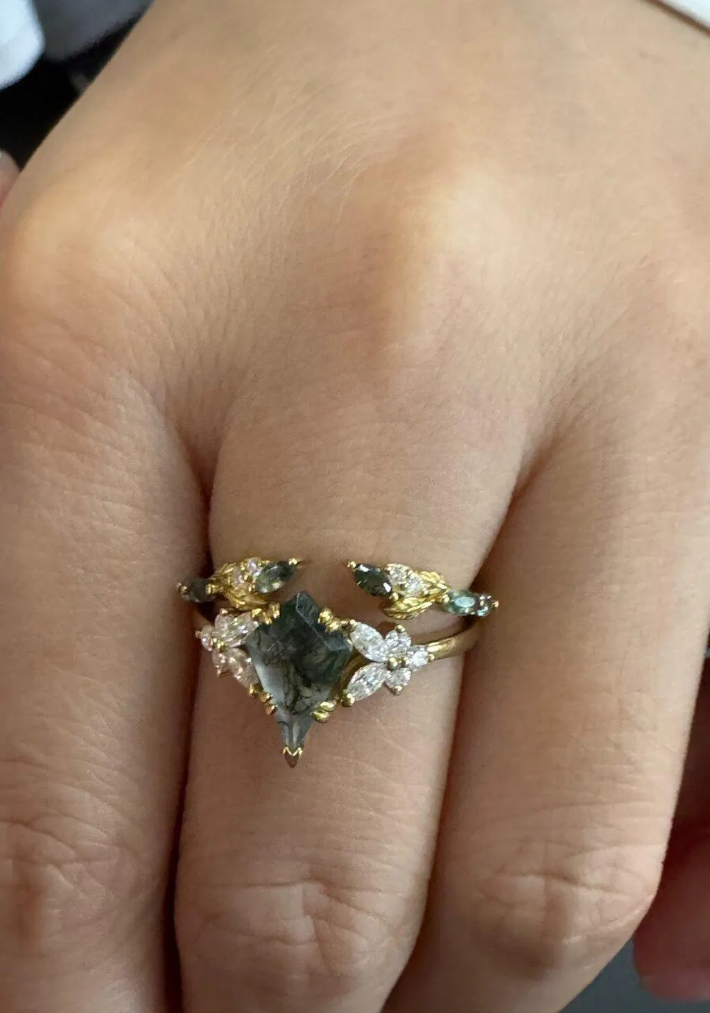 Marigold’s Drift | Kite Cut Moss Agate Leafy Bridal Set 2pcs