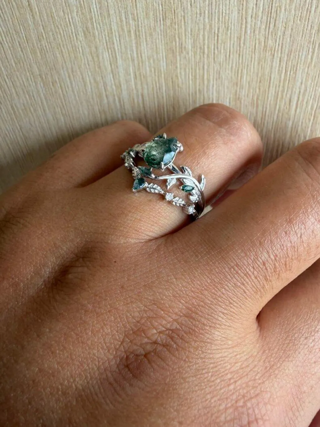 Daphne’s Vine | Pear Cut Moss Agate Bridal Set 2pcs