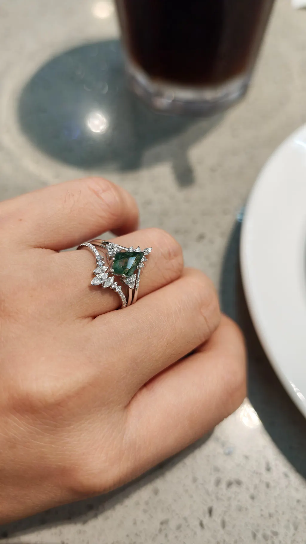 Vivienne’s Trilogy | Vintage Kite Cut Moss Agate Bridal Set 3pcs