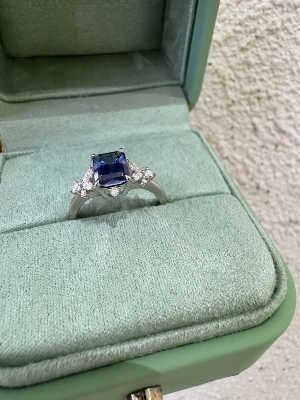 Lyra’s Cadence | 2CT Vintage Emerald Cut Blue Sapphire Ring