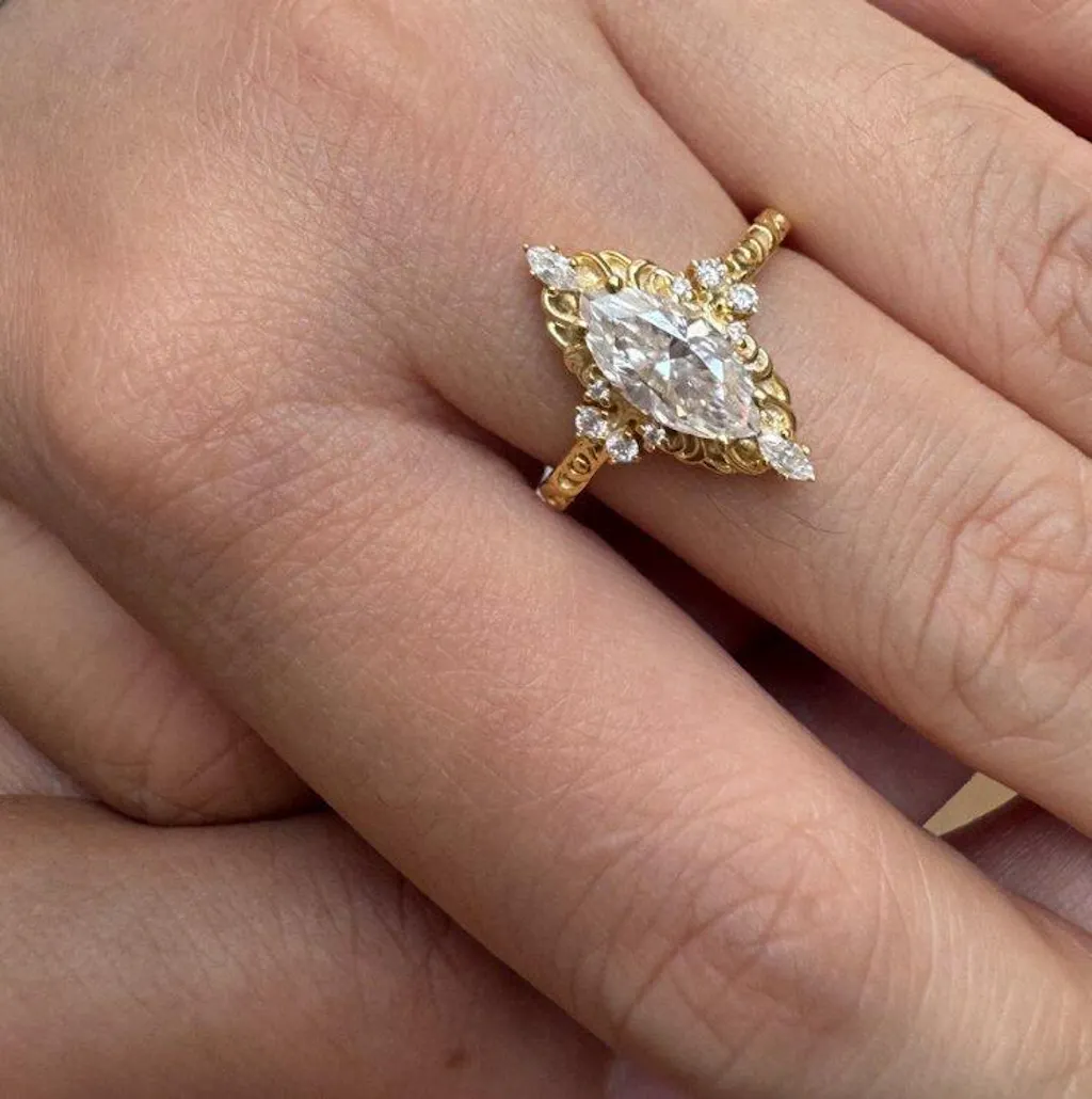 Aurora Swirl | Marquise Diamond Ring with Filigree Setting