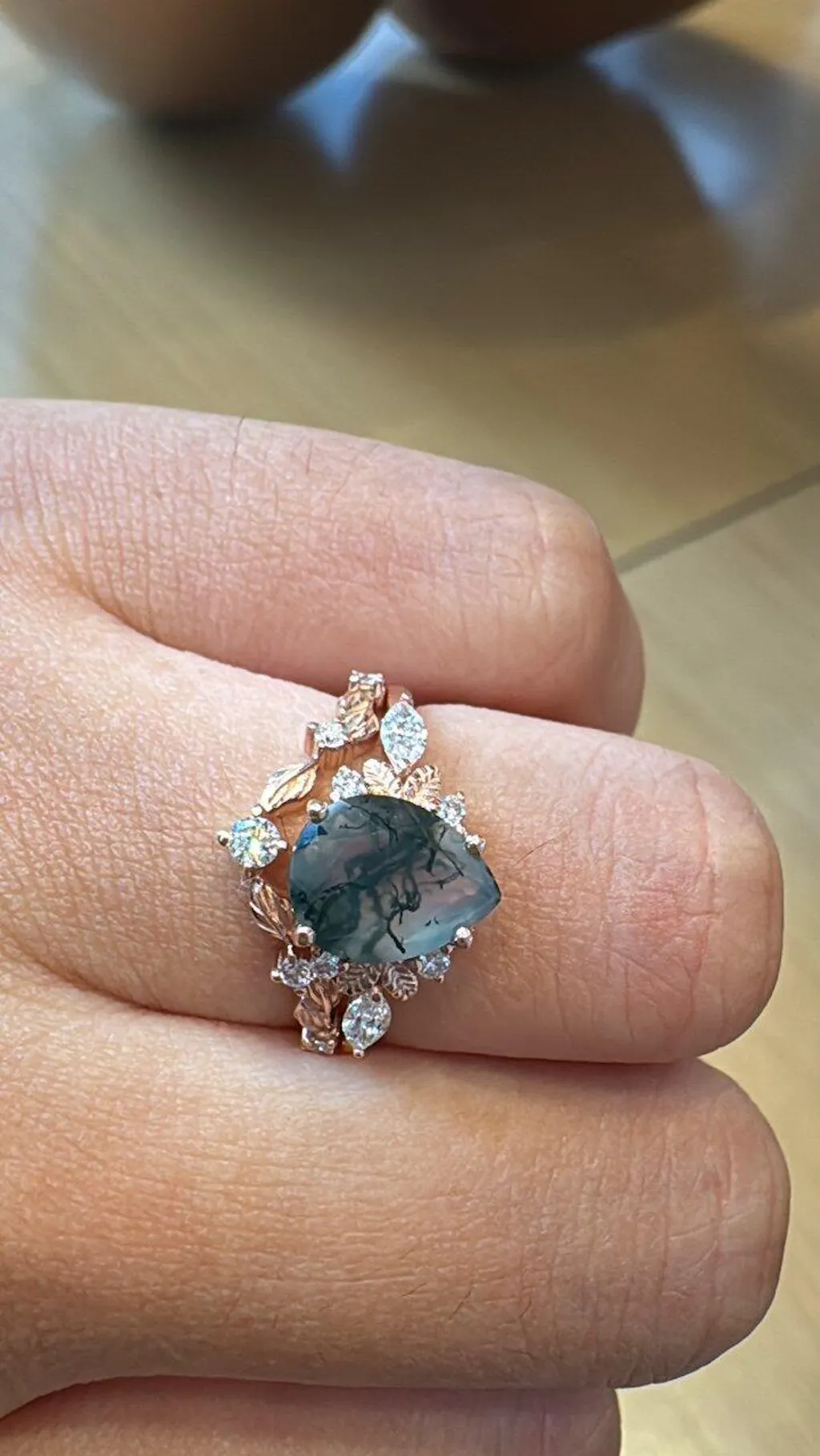 Aurora’s Fairy Bower | Pear Shaped Moss Agate Leafy Bridal Set 2pcs