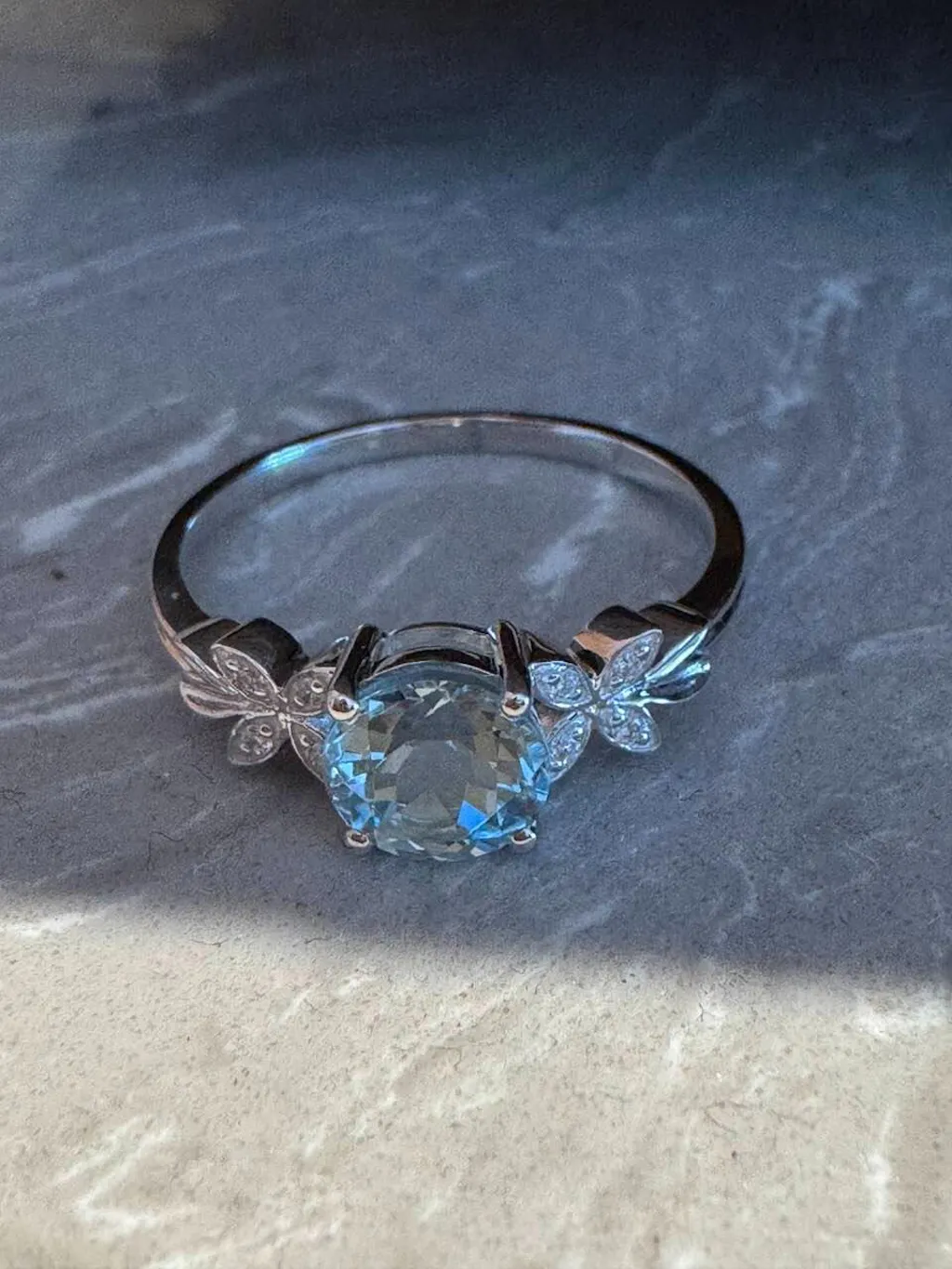 Marina’s Foliage | Round Blue Aquamarine Leafy Engagement Ring