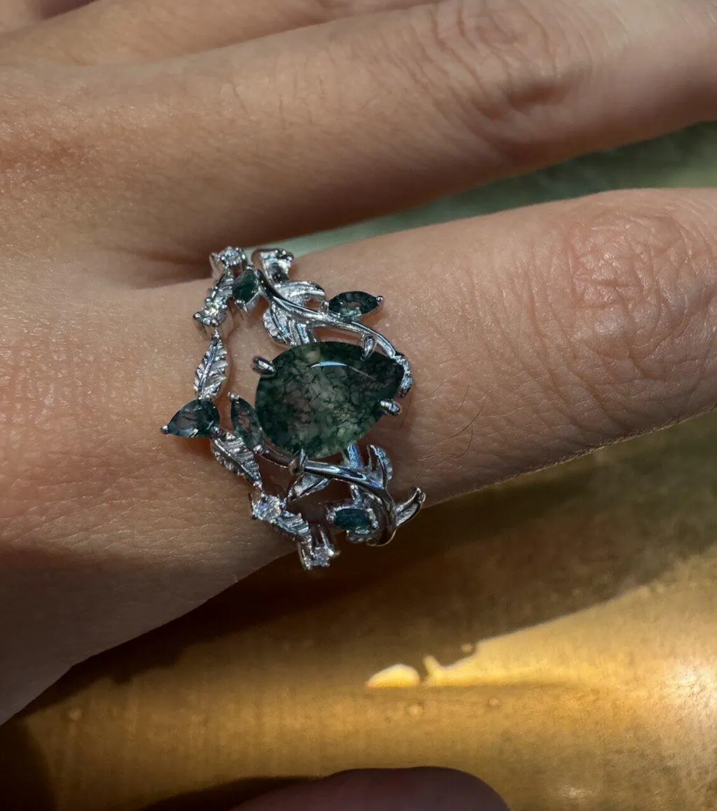 Daphne’s Vine | Pear Cut Moss Agate Bridal Set 2pcs