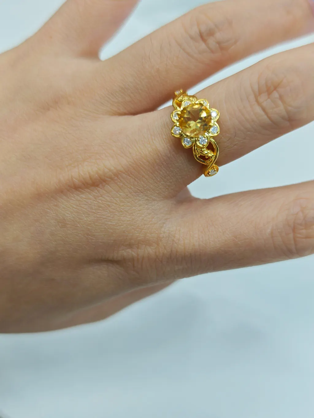 Solara's Petal | Citrine Floral Diamond Halo Ring