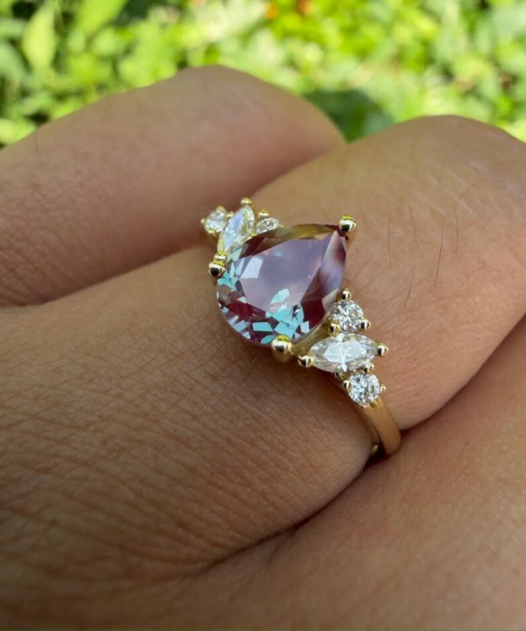 Celia’s Mirage | Classic Pear Lab Alexandrite Engagement Ring
