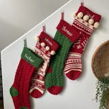 Knitted Christmas Stockings Red Ivory Green Cable Knit Family With Pets Cat  Mouse Dog Bone JOY LOVE NOEL Personalize Embroider Family Xmas 