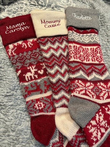 Personalized Large 28 Knitted Christmas Stockings Red Grey White Intarsia  Fair Isle Nordic Modern Christmas Stockings for Holidays