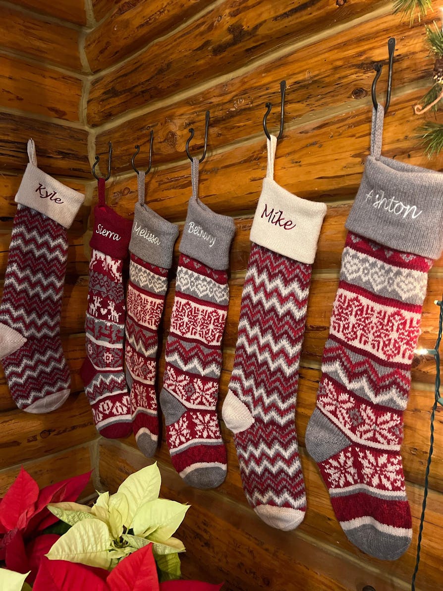 Personalized Large 28 Knitted Christmas Stockings Red Grey White Intarsia  Fair Isle Nordic Modern Christmas Stockings for Holidays