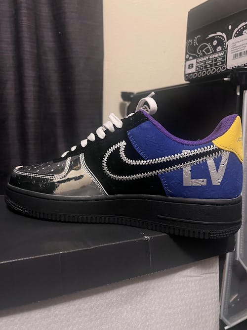 AF 1 Low x LV By Virgil Abloh Black Metallic Silver Shoes Sneakers - nk0002501