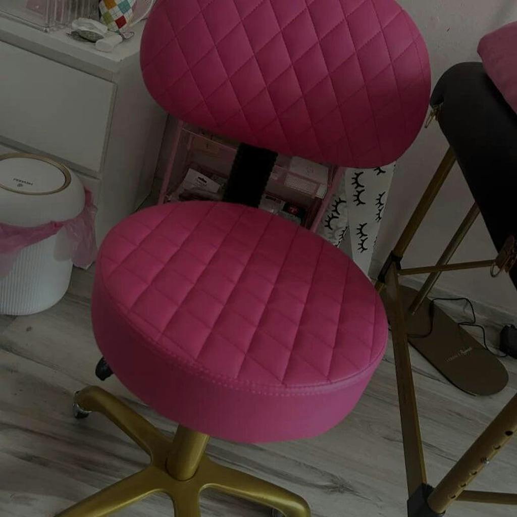 Taboret kosmetyczny płaski z oparciem Czarny - Srebrny