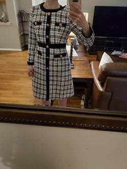 Elegant Classic Tweed Mini Dress with Gold Button