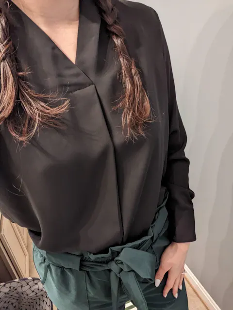 Basic V-Neck Silky Long Sleeve Blouse