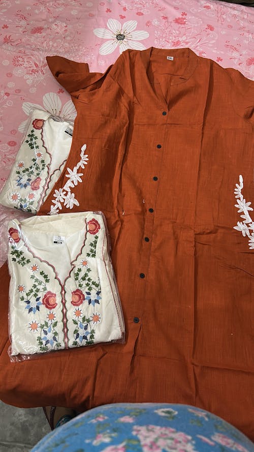Off White Embroidered Cotton Kurta and Pant Set