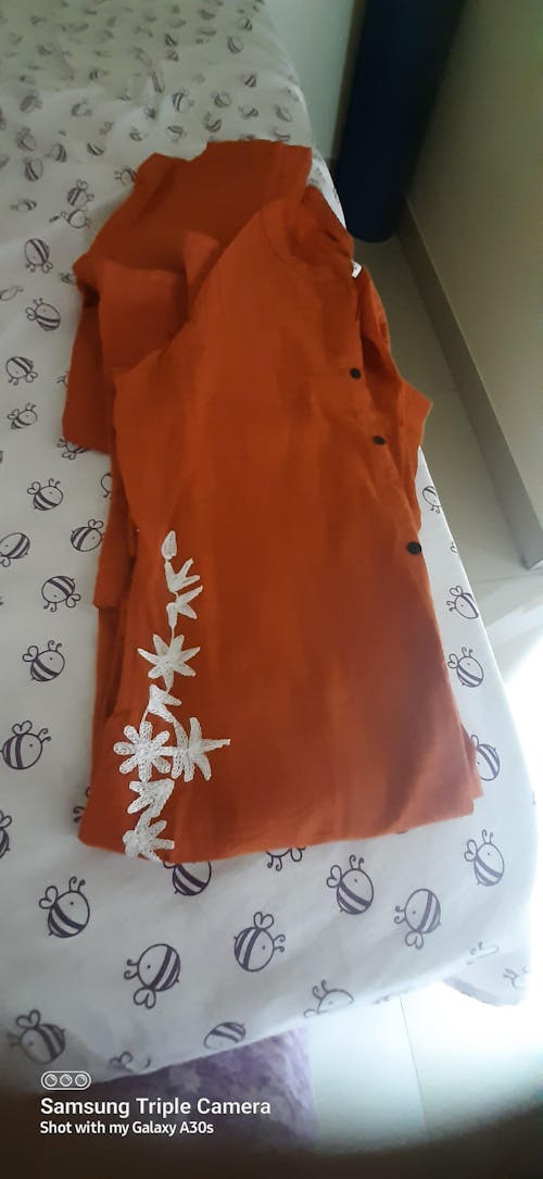 Brown Rust Embroidered Cotton Kurta and Palazzo Set