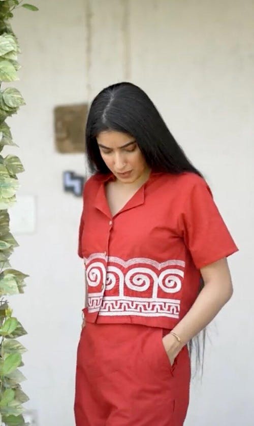 Pale Red Embroidered Cotton Co-Ord Set