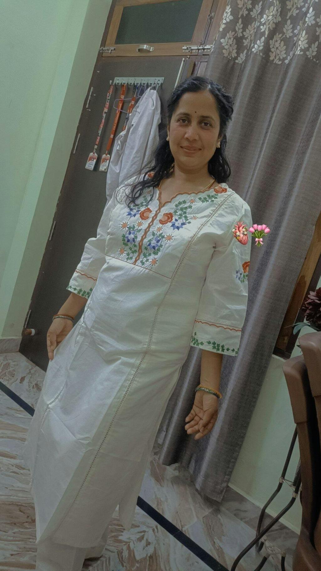 Off White Embroidered Cotton Kurta and Pant Set