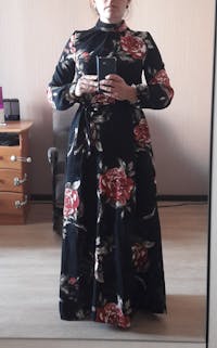 High Neck Print Long Sleeved Bohemian Elegant Party Dress