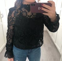 Band Collar Decorative Lace Lace Plain Blouses