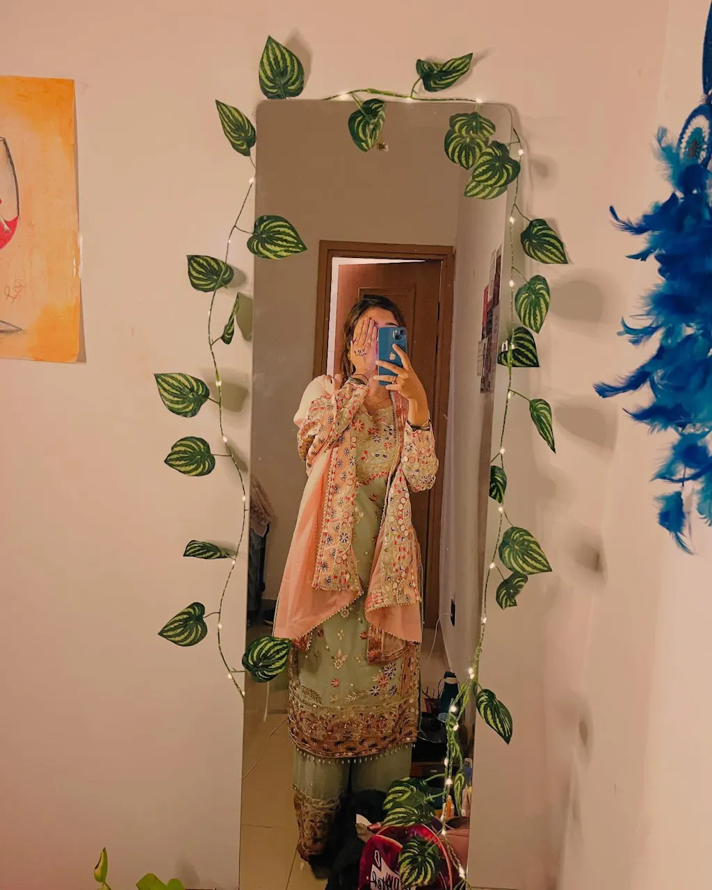 Aaryaa Sky Blue Fendi Crush with Zari Sequins Embroidered Work Kurti Sharara Set