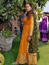 Mustered Color Anarkali Gown With Green Dupatta