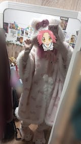 Kawaii Kitty Bow White Pink Winter Pajamas Hooded Bathrobe & Pants Two Piece