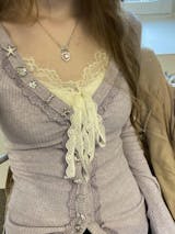 Creamy Cute Celebrity Baby Purple Cardigan Black Skirt Two Piece Set