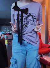 Crazy Girl Falling Rose Bow Purple Black Oversize T-Shirt